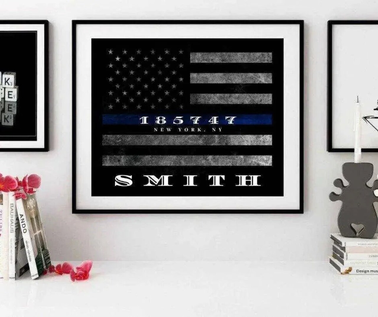 Thin Blue Line Framed Canvas Wall Art - Meaningful Police Gift
